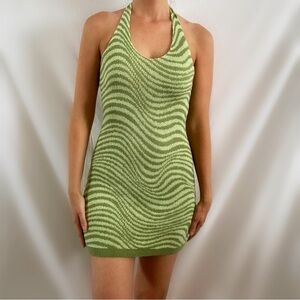 Divided knit green swirl halter bodycon mini dress XS H&M